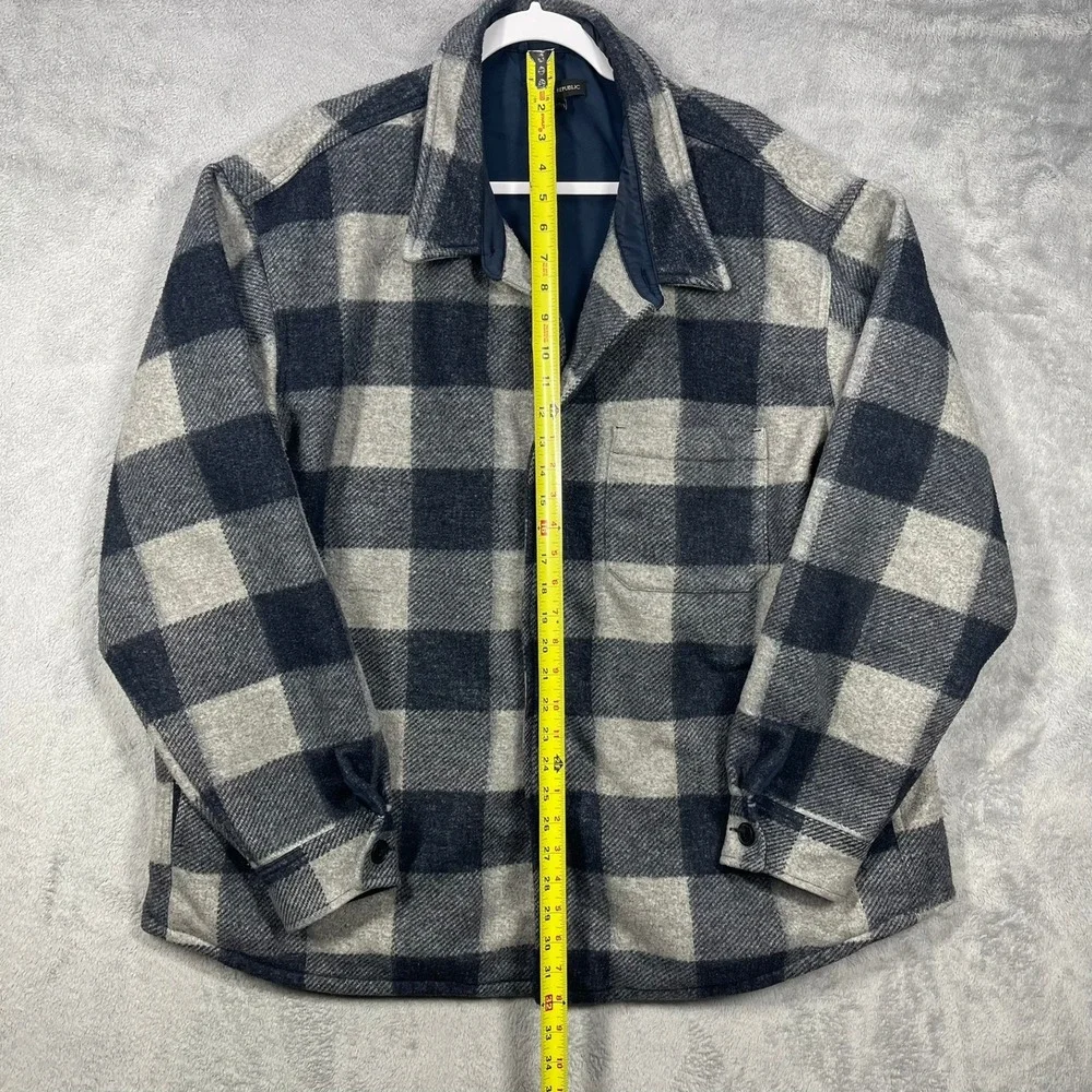 Banana Republic Jacket Mens XXL Grey Blue Buffalo Plaid Wool Blend Shacket READ